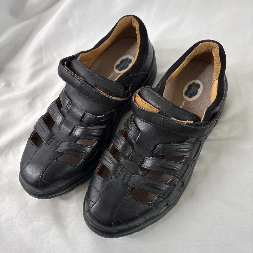Dr. Comfort Women 7.5W Breeze Black Leather Comfort Fisherman Diabetic Shoes